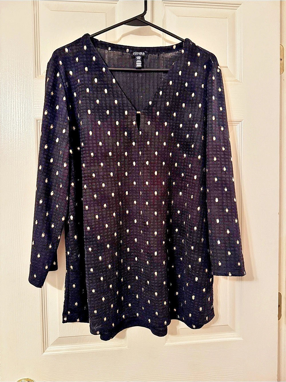 Jones New York Women’s Black & Gold Polka Dot Tunic Size Medium